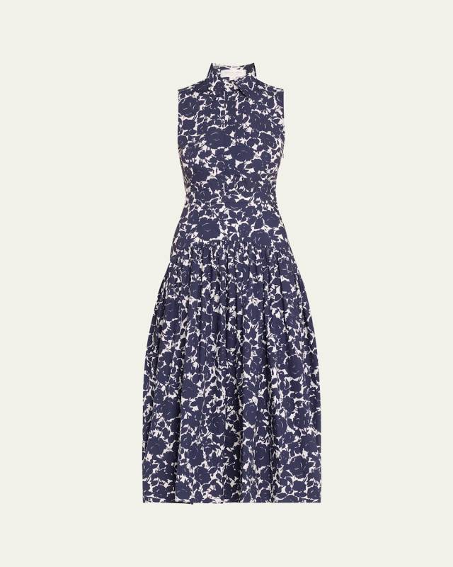 Floral Drop-Waist Sleeveless Midi Shirtdress